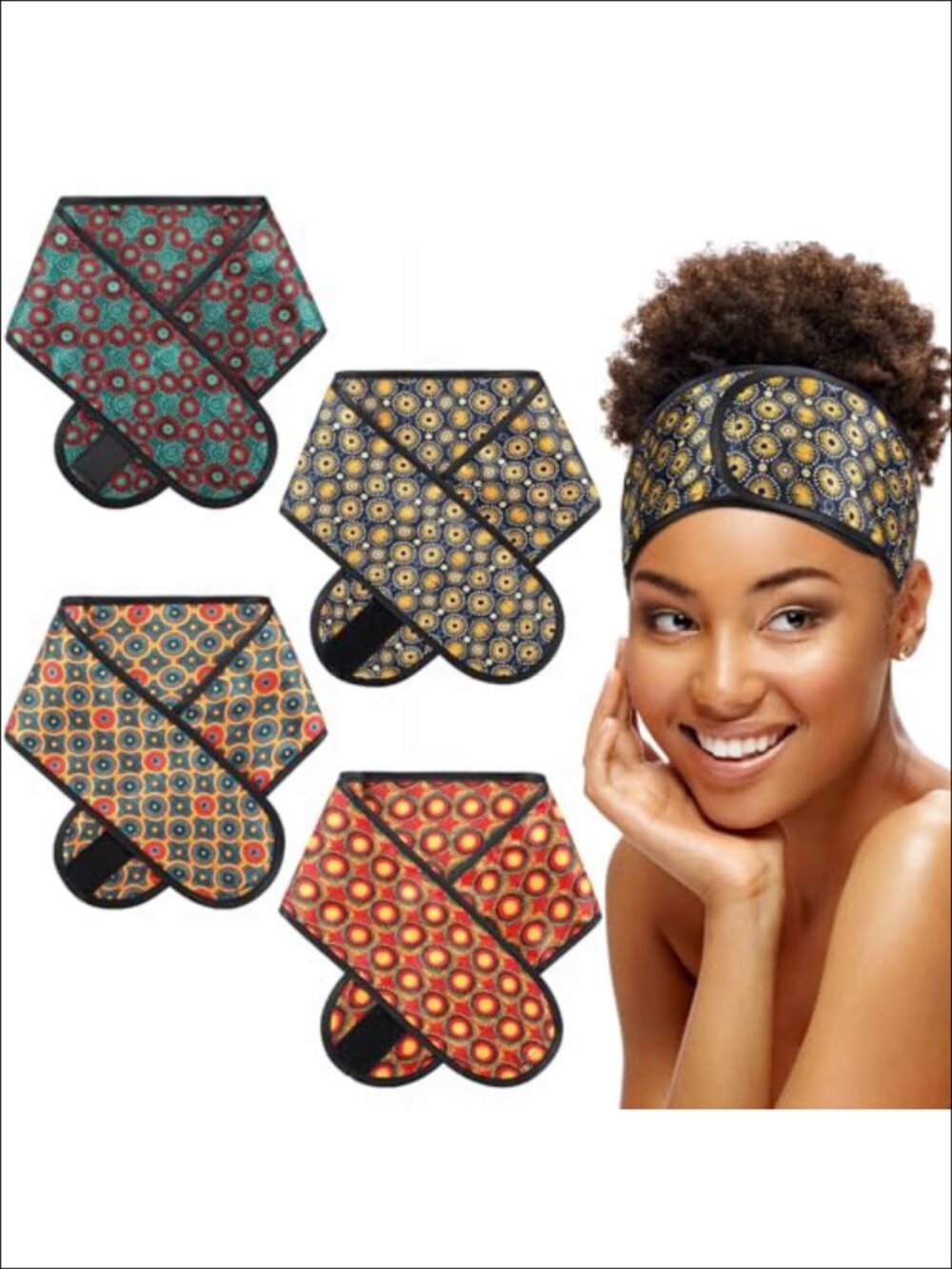 4 Pc Satin Hair Wrap Sleep Bonnet Adjustable Hook Loop Sleep Cap